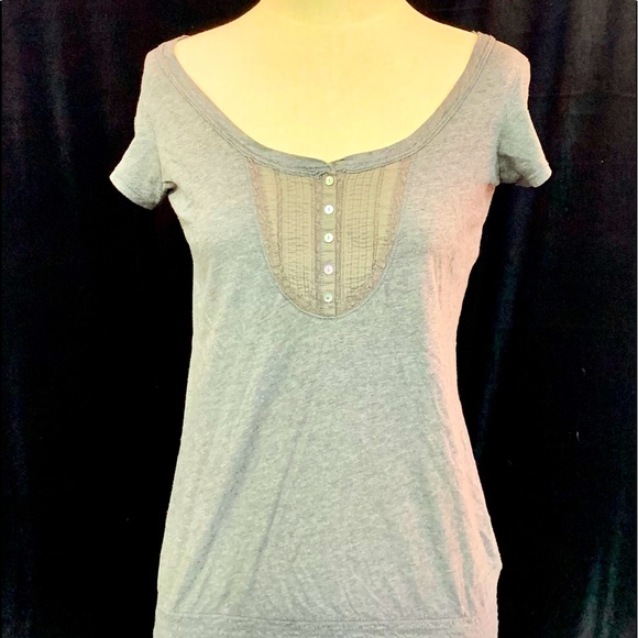 AE grey scoop neck t shirt with button/pleat/cuff - Picture 1 of 5